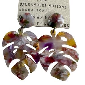 Anthropologie Tropical Leaf Colorful Post Earrings.
